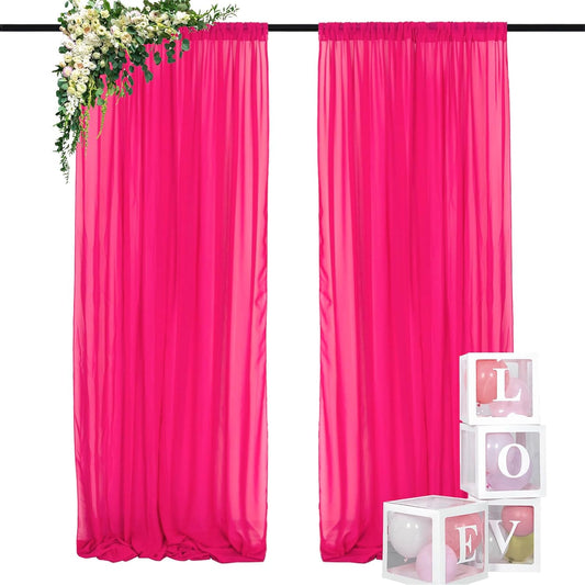 DUOBAO Hot Pink Chiffon Backdrop Curtains - 2 Panels 29"x96" - Wedding Sheer Backdrops for Elegant Living Room Voile Window Drapes Photography Wedding Ceremony Decor