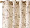 Lazzzy Taupe Floral Linen Curtains 84 Inch Farmhouse Back Tab Drapes by Lazzzy