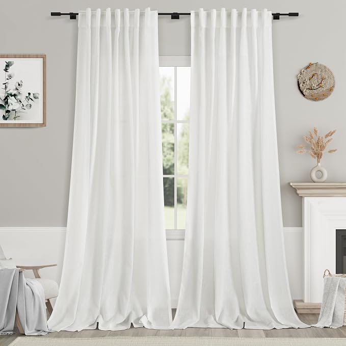 Off White Curtains 95 Inches Long 2 Panels Back Tab Sheer Linen Curtain Modern by Nanspring