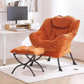Lazy Chair with Ottoman, Modern Chair with Folding Footrest, Lounge Accent Chair, Comfortable Reading Chair, Oversized Armchairs for Bedroom, Study, Living Room, Courtyard (Velvet Orange)