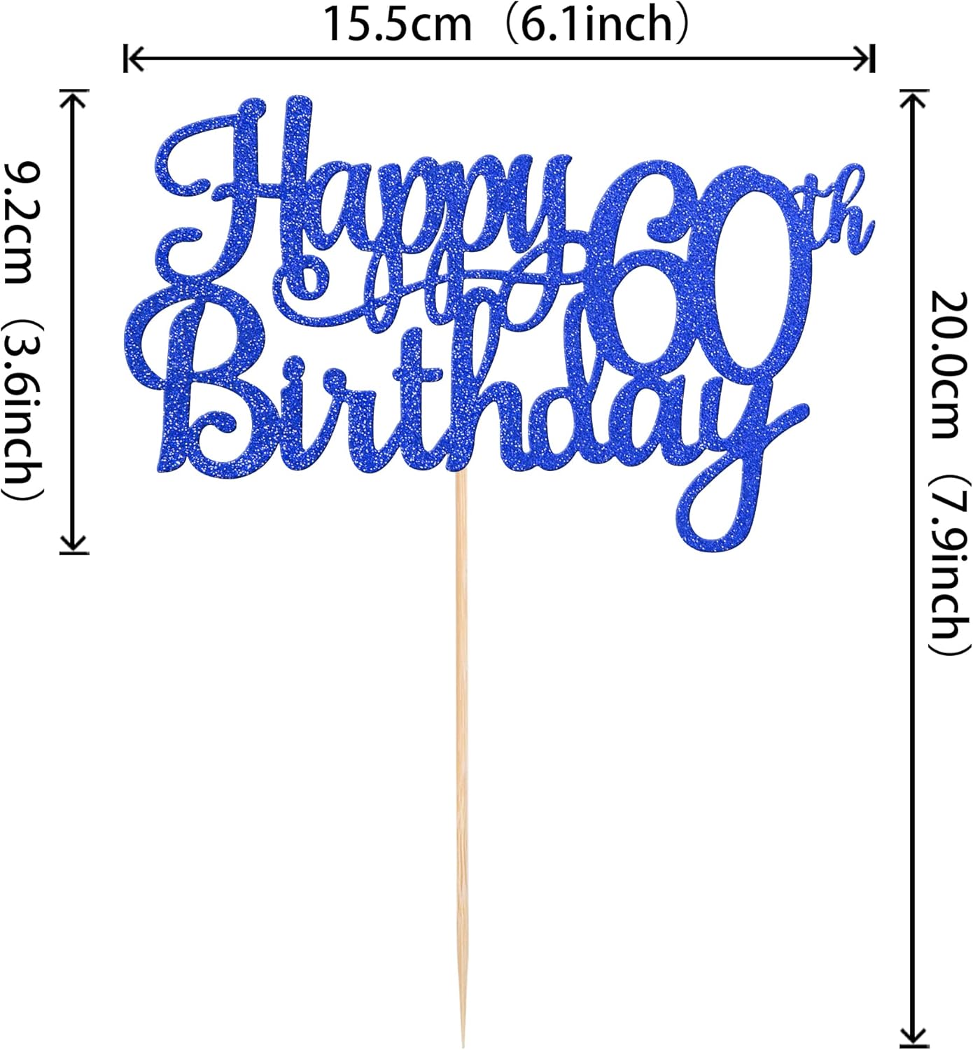 1 PCS Happy 60th Birthday Cake Topper Glitter Cheers to 60 Years Birthday Cake Pick 60 Fabulous Cake Decoration for Happy 60th Birthday Anniversary Party Decorations Supplies Blue