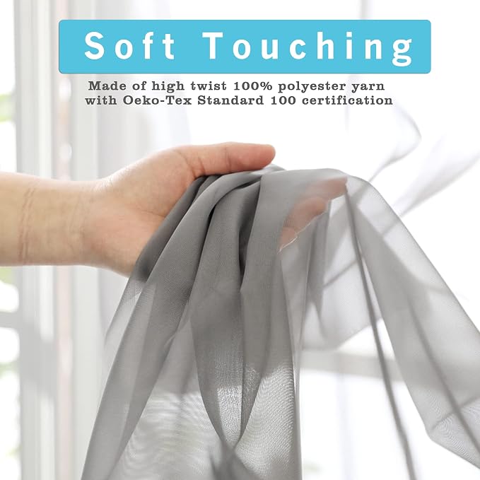OWENIE Grey Sheer Curtains 24 Inches Long 2 Panels - Image 2