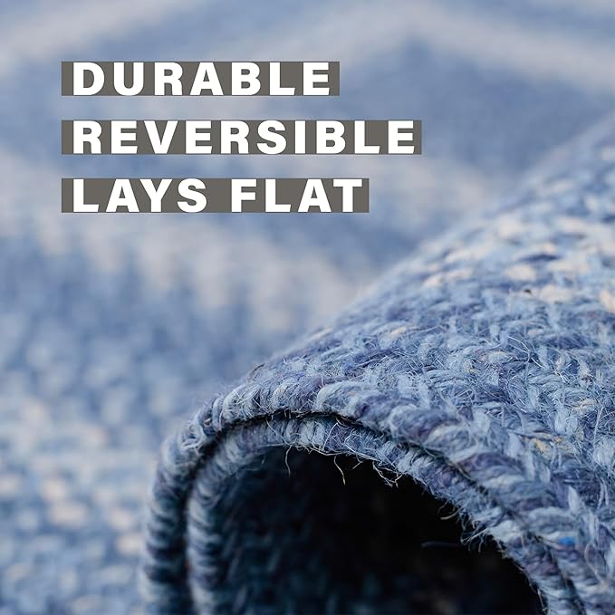 Denim Blue Oval Braided Rug, 2x3' - Handmade with Jute, Coastal Country Decor, Perfect for Bathrooms and Entryways - Reversible and Easy to Clean