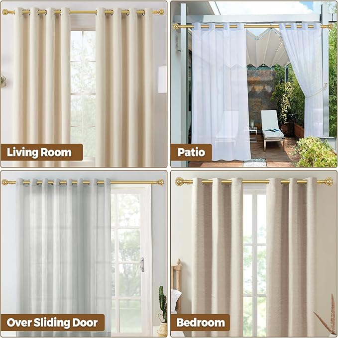 KAMANINA Gold Curtain Rod 72 to 144 Inch, Telescoping Single Drapery Rods - Image 8