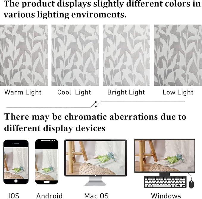 Lecloud Leia Ivory Sheer Curtains 108 Inches Long 2 Panels, Airy Jacquard Leaf - Image 6