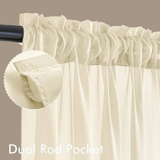 MIULEE Light Cream Sheer Curtains 84 Inches Long, 4 Panels Set, Light Filtering - Image 3