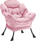 Lazy Chair Thick Padded, Comfy Velvet Accent Lounge Chair with Stable Frame, Leisure Sofa Armchair with Armrests and Side Pocket, Reading Chair for Bedroom, Living Room, Office, Pink