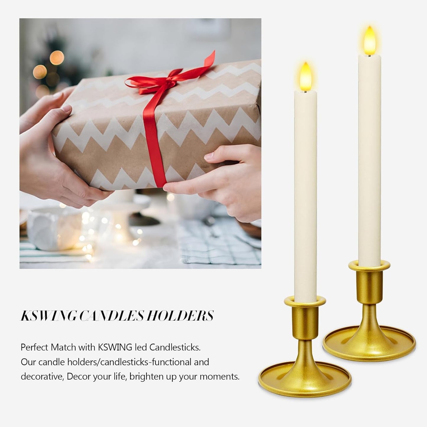 Candlestick Holders 2 PCS Short Metal Taper Candle Holders, KSWING Gold Candle Stick Holders Set, Perfect for Table Centerpiece Mantel Party Wedding Christmas Home Decor, Set of 2