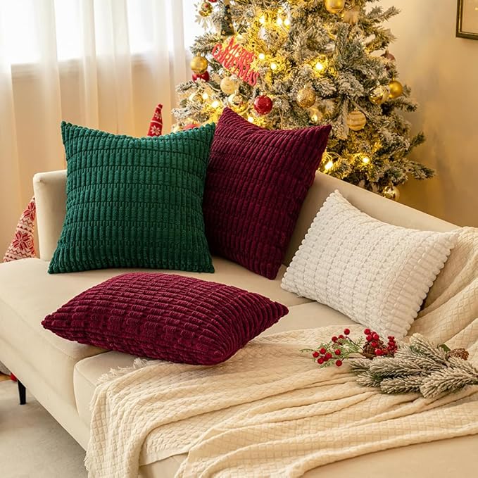 MIULEE Pack of 2 Burgundy Corduroy Decorative Pillow Covers 20x20 Inch Soft - Image 9