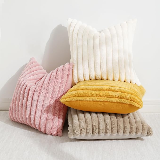 decorUhome Summer Cozy Faux Fur Throw Pillow Covers 24x24 Set of 2 Decorative - Image 5