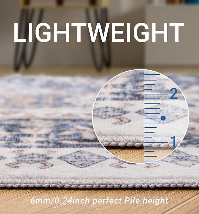 zesthome Washable Runner Rug 2.5x10 - Stain Resistant Entryway Rug,Ultra-Thin Kitchen Rugs, Anti Slip Backing Runner Rugs for Entrance Laundry Room Indoor Hallway (Blue/Beige,2.5'x10')