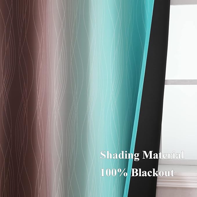 Estelar Textiler Brown and Teal Ombre Blackout Curtains 90 Inch Length 2 Panels - Image 5