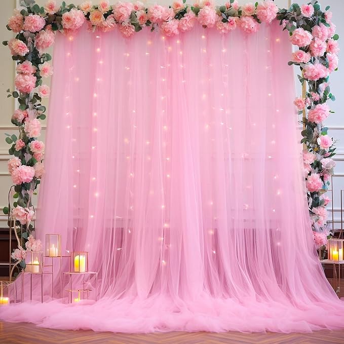 20ft x 12ft Pink Tulle Backdrop Curtain - Image 5