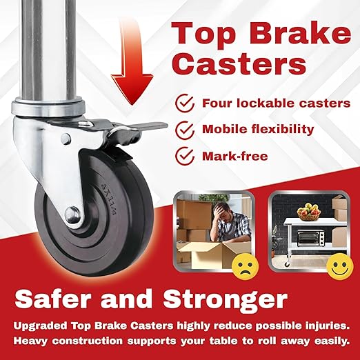 DuraSteel Stainless Steel Work Table 24" x 24" x 34" Height w/ 4 Caster Wheels - Food Prep Commercial Grade Worktable - NSF Certified - Good for Restaurant, Business, Warehouse, Home, Kitchen, Garage