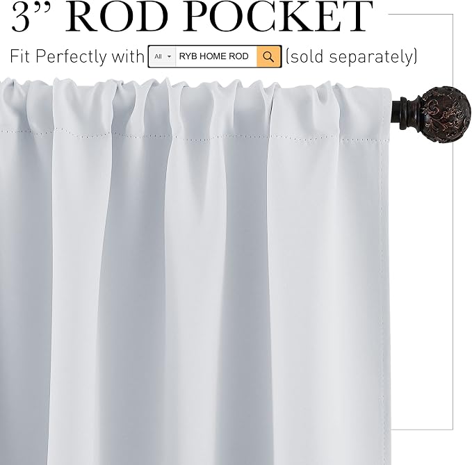 RYB HOME Curtains for Bedroom Living Room 72 inches Long, Thermal Insulated - Image 2