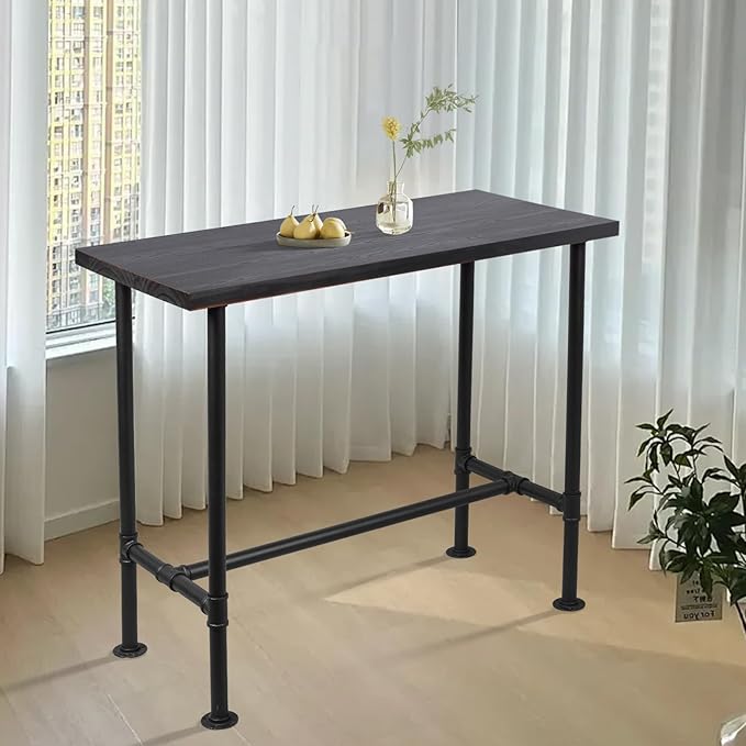 41.3inch Height Industrial Bar Table Rustic Pipe Design Kitchen Dining Table Farmhouse Office Meeting Computer Desk for 4-5 People Bistro Cafe Tables Rectangle
