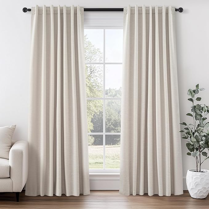 Oatmeal Blackout Curtains for Living Room 100 Inch Long 2 Panels, Linen by Topfinel