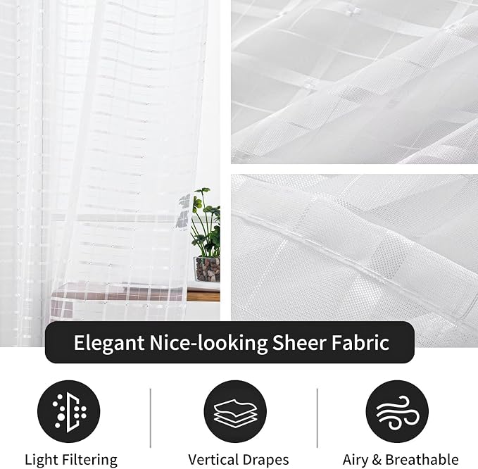 SpaceDresser Check Sheer Curtains 54 Inches Long - Image 5