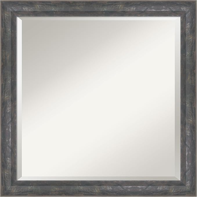 Amanti Art Grey Wall Mirror 23x23 Angled Metallic Rainbow Square Bathroom Mirror for Wall Decor Living Room, Medium Modern Contemporary Wood Frame, Hangs Horizonally and Vertically, Bathroom Decor