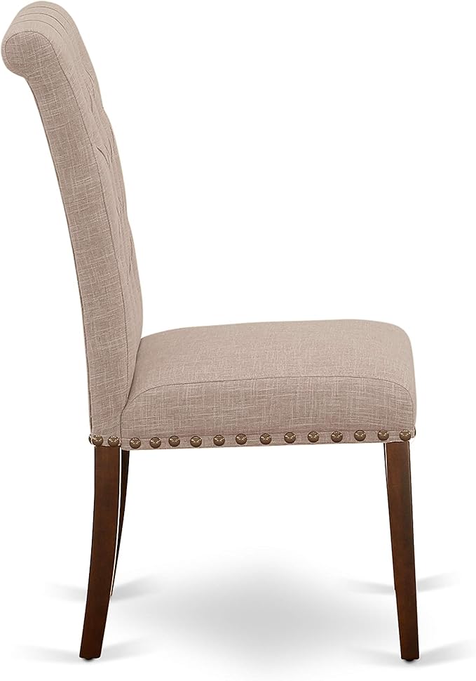 East West Furniture NOBR3-MAH-04 3 Piece Dining Room Table Set Contains a Rectangle Kitchen Table with Butterfly Leaf and 2 Light Tan Linen Fabric Parson Chairs, 32x54 Inch, Mahogany