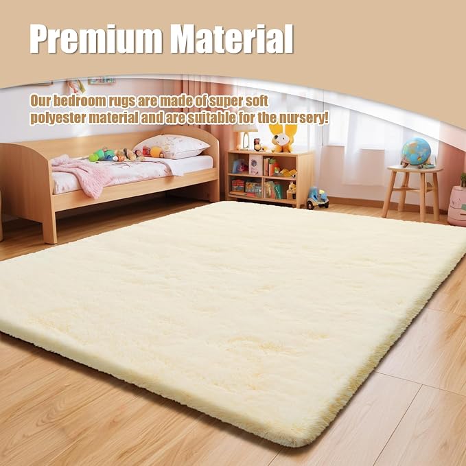 Shag Area Rug for Bedroom 5x8, Ivory Fluffy Area Rugs for Living Room, Soft - Image 7