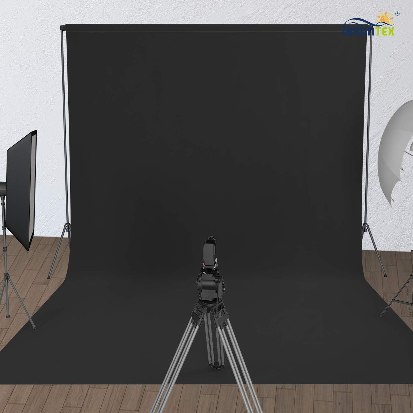 ISSUNTEX 5X6.5 ft Black Background Backdrop,Photo Studio,Collapsible High Density Screen for Video Photography and Television