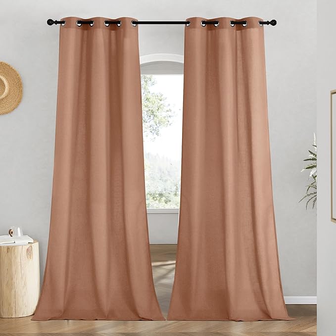 NICETOWN Linen Curtains for Windows 90 inch Long, Grommet Semi Sheer Vertical by NICETOWN