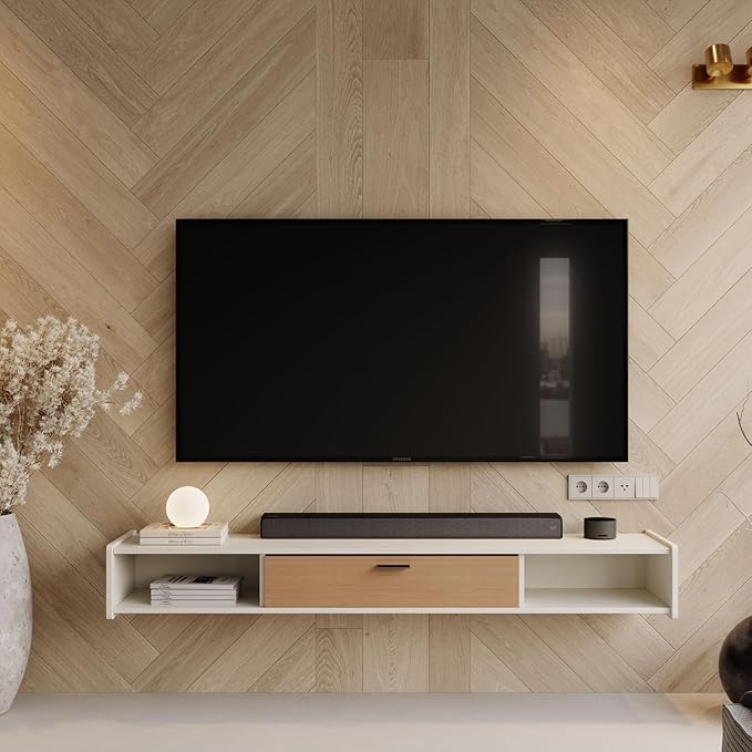 86'' Floating TV Stand,Wall Mounted TV Console,Floating TV Cabinet,Under TV Shelf for Bedroom Living Room(White)