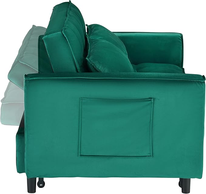 Ball & Cast Convertible Sofa Bed,Pull Out Loveseat Sleeper Sofa,Convertible Pull Out Couch W/ 2 Pillows,Adjustable Backrest & Side Pocket,Corduroy Futon Couches for Living Room,Apartment,Green,55"