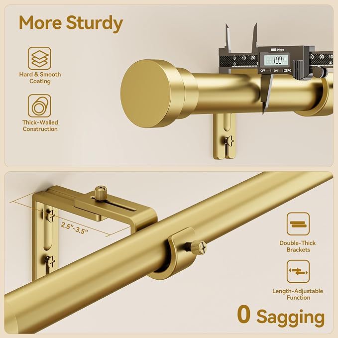 YaFex Curtain Rods 32-58 Inch, Heavy Duty 1 Inch Adjustable Curtain Rod - Image 4