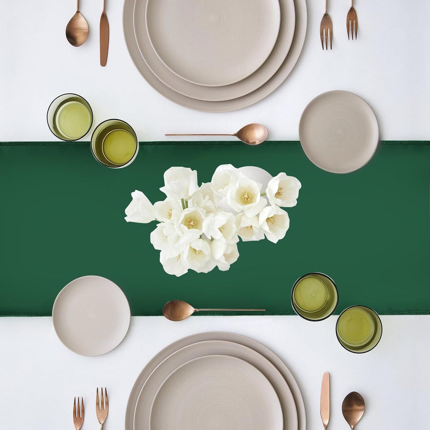 10 Pack Satin Table Runner 12 x 108 Inch Long Dark Green Silk Table Runner for Wedding Party Banquet Birthday Decoration