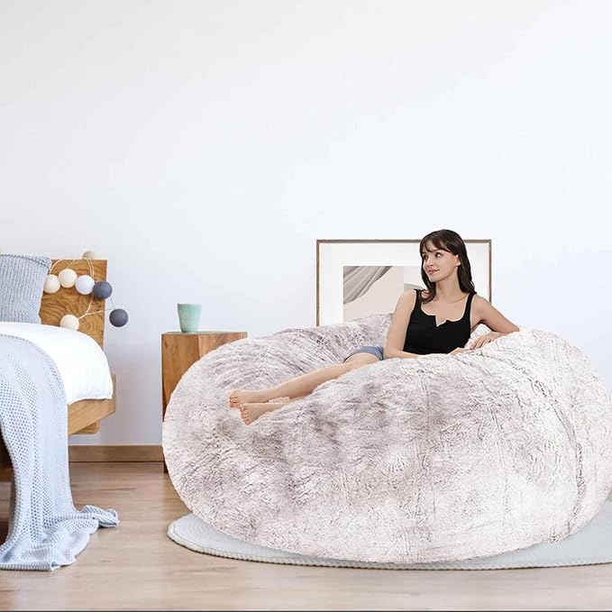 Bean Bag Chair for Adults Kids Without Filler Comfy Giant Round Lazy Sofa Chair Cover Floor Chair Cover for Bedroom Living Room, 7FT, White
