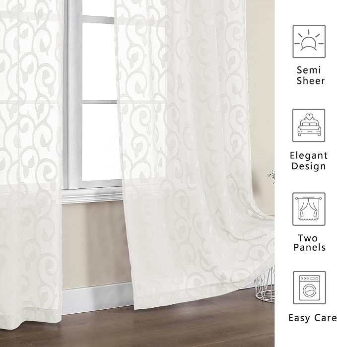 OWENIE Furman Sheer Ivory Curtains 84 inches Long - Image 5