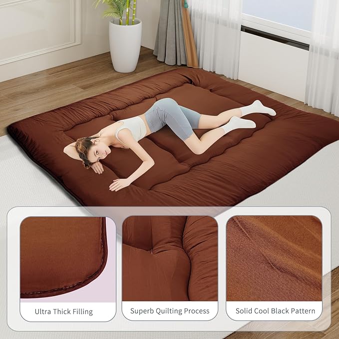 Japanese Floor Mattress,Roll Up Memory Foam Tatami Mat Easy to Store and Portable,Futon Mattress Suitable for Camping and Guest Room (Carbon, Full (80" X 47"))