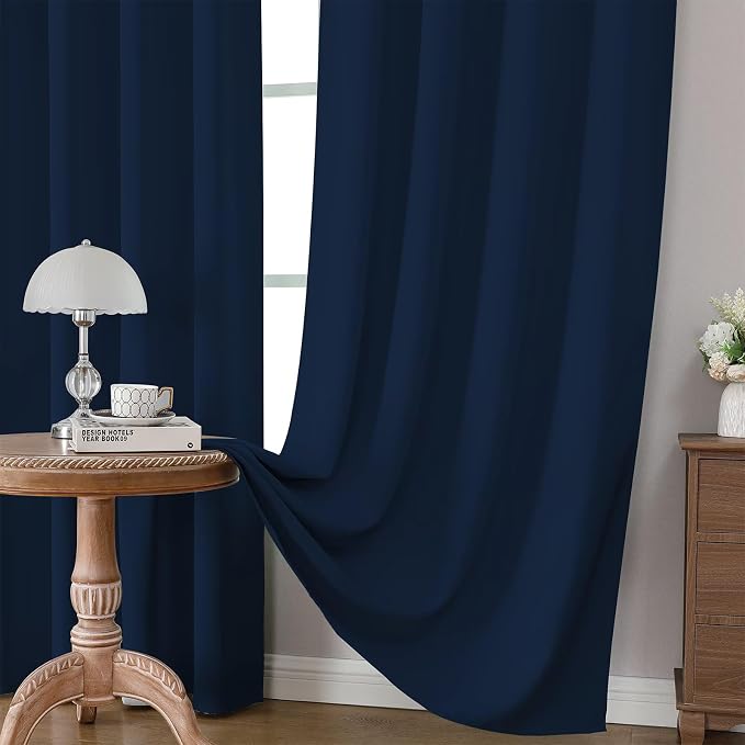 CUCRAF Navy Blue Blackout Curtains 63 inch Length 2 Panels Set, Rod Pocket Room - Image 5