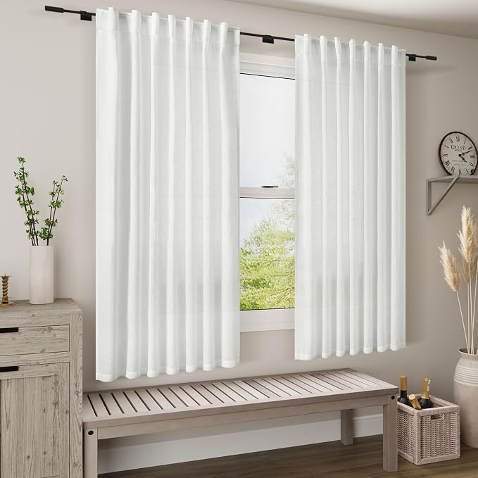 Nanspring White Linen Curtains 67 Inch Length - Image 7