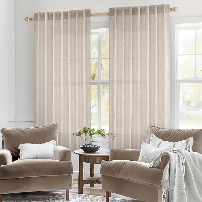 MIULEE Natural White Linen Curtains 48 Inch Length 2 Panels - Image 2