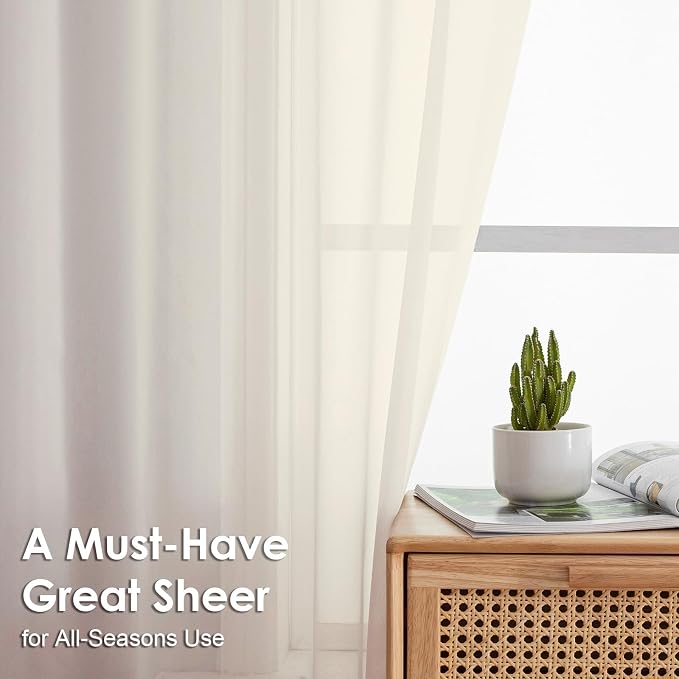 OVZME Cream Sheer Curtains 36 inch Length 2 Panels Set, Light Filtering Voile - Image 3