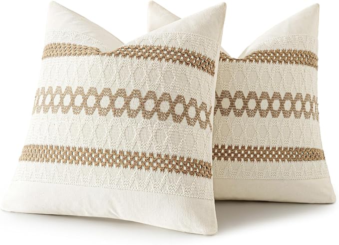 MIULEE Set of 2 Neutral Boho Decorative Pillow Covers 18x18 Inch Farmhouse - Image 8