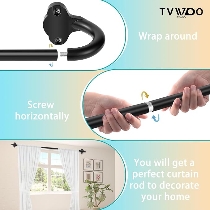 TVWOO Wrap Around Curtain Rods, 5/8 Inch Adjustable Blackout Curtain Rod Set - Image 9
