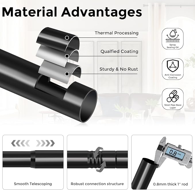 Curtain Rods for Windows 48 to 84 Inch, Decorative Adjustable Heavy Duty Easy - Image 6