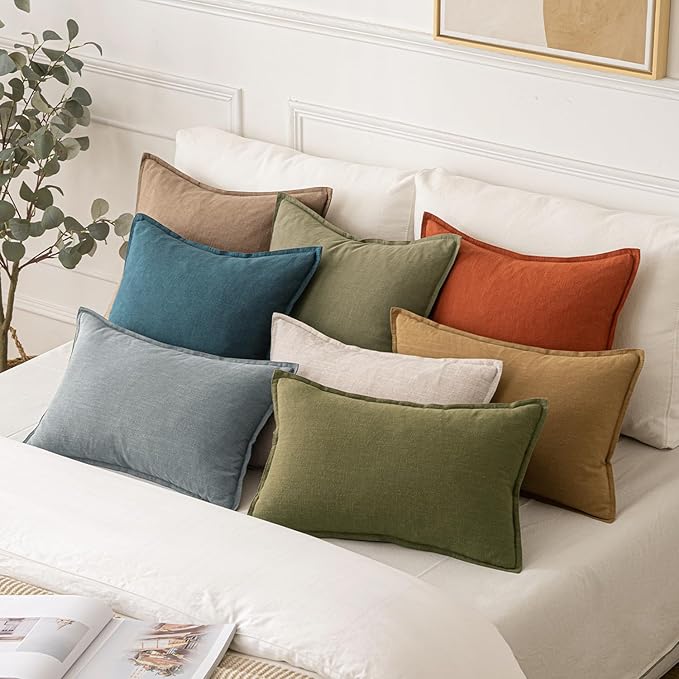 MIULEE Decorative Linen Lumbar Pillow Covers 12x24 Inch Natural Beige Boho - Image 5