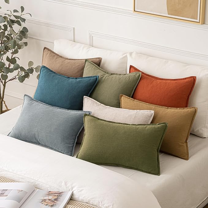 MIULEE Decorative Linen Pillow Covers 18x18 Inch Blue ​Boho Farmhouse​ ​Neutral - Image 5