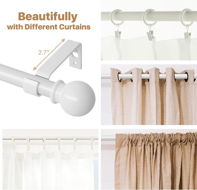 White Curtain Rods for Windows 30 to 62 inch, Splicing Adjustable 5/8 Diameter - Image 5