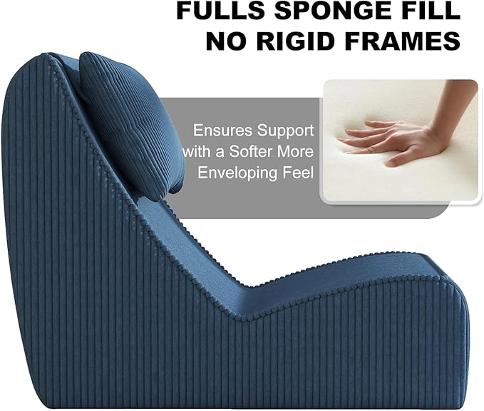 Giant Bean Bag Chair for Adults,Corduroy Chaise Lounge with Unrivaled Back Support, Detachable Neck Pillow, Comfortable Ottoman & Washable Cover for Living Room, Bedroom, Garden (Royal Blue)