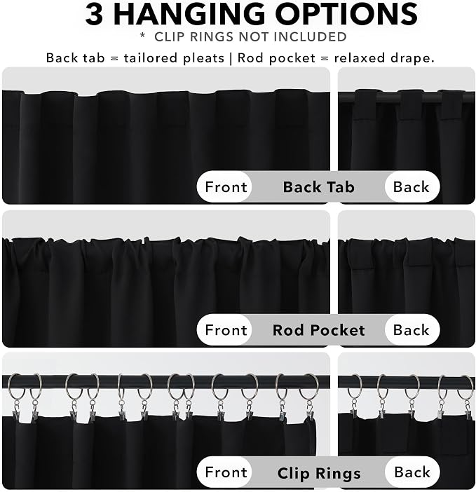 Deconovo Blackout Curtains, Thermal Insulated, W70 x L108 2 Panels, Back Tab - Image 2