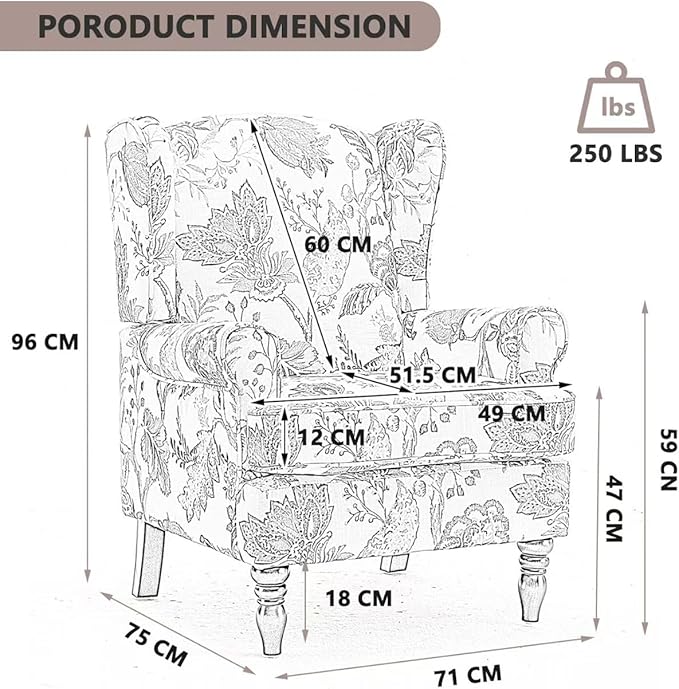 Ball & Cast Modern Accent Chair,Comfy Upholstered Armchair with Retro Wood Legs,Floral Design Single Sofa Chair,Living Room Furniture for Apartment,Bedroom,Office,Linen Fabric,Floral Yellow