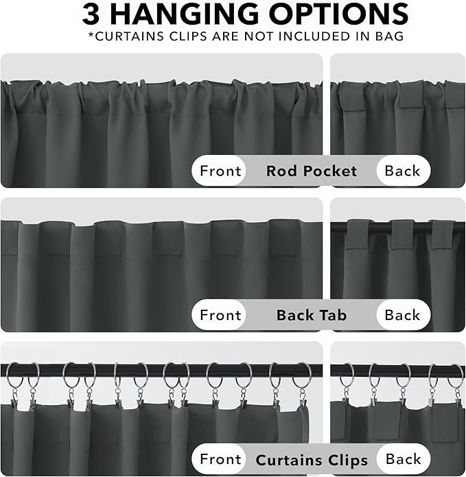 Deconovo Blackout Curtains, Thermal Insulated, W52 x L54 2 Panels, Back Tab - Image 2
