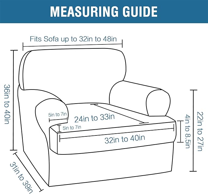 H.VERSAILTEX Sofa Cover 2 Piece T Cushion Armchair Slipcovers Thick Velvet Couch Cover Furniture Protector Stretch T Cushion Sofa Covers for 1 Cushion Couch with 1 Individual T Cushion Covers, Navy