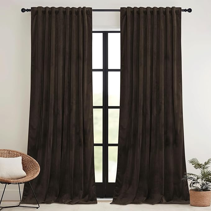 RYB HOME Brown Velvet Curtains 84 inches - Image 2